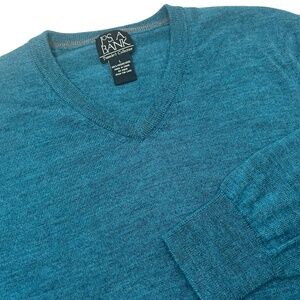 Jos A Bank Mens Traveler Merino‎ Wool Sweater Size L Teal Old Money Quiet Luxury